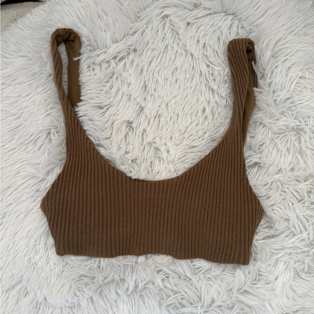 Zara Brown Ribbed Crop Top